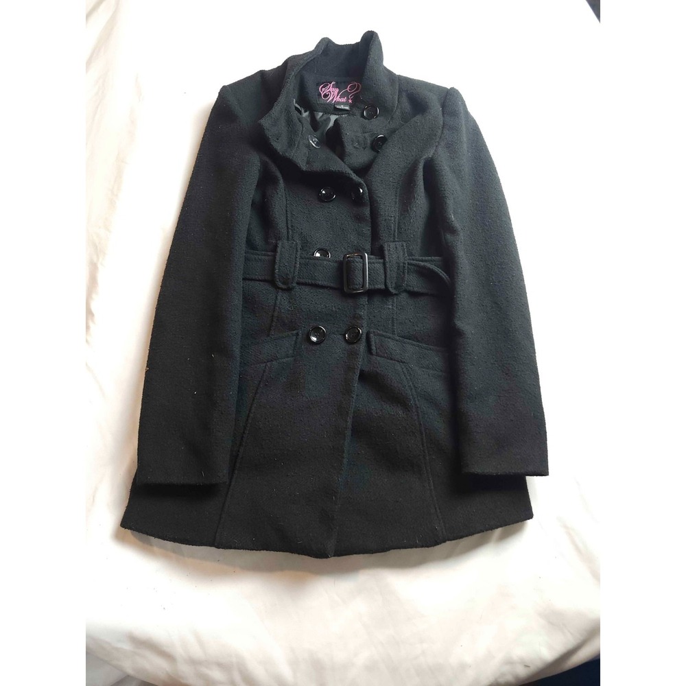 Say What Pea Coat Womens M Black Wool Blend Military Timeless Winter Elegance